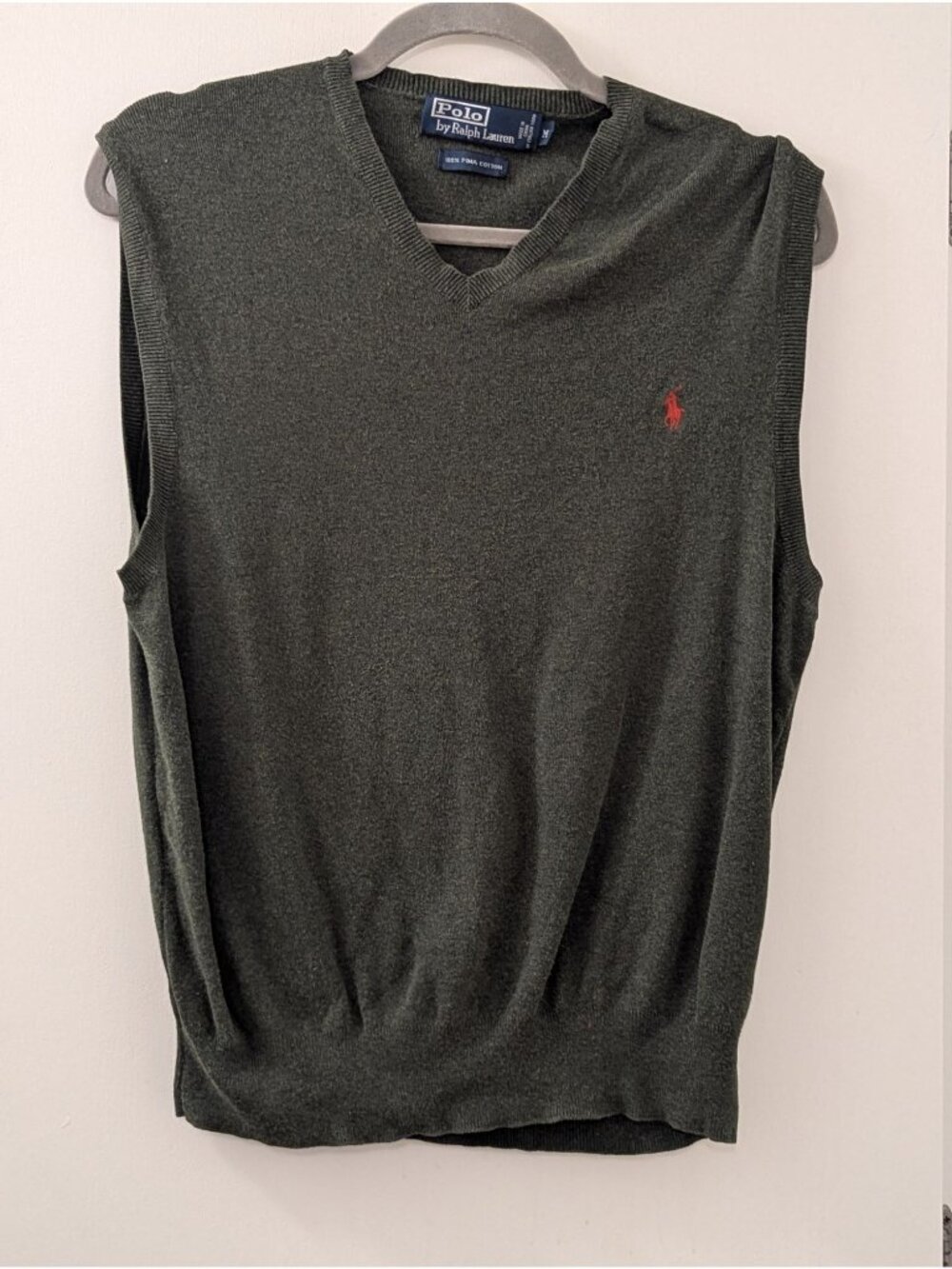 Polo Ralph Lauren Mens V-Neck Sleeveless Sweater Vest M Pima Cotton Green